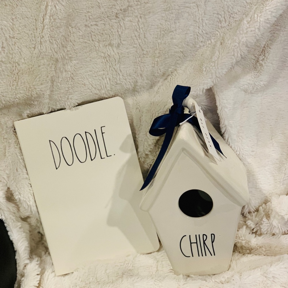 Rae Dunn bird house and notebook